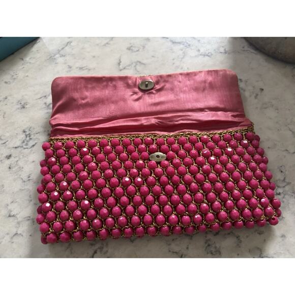 Vintage Pink Beaded Clutch Barbie core Made In Italy - Picture 2 of 7